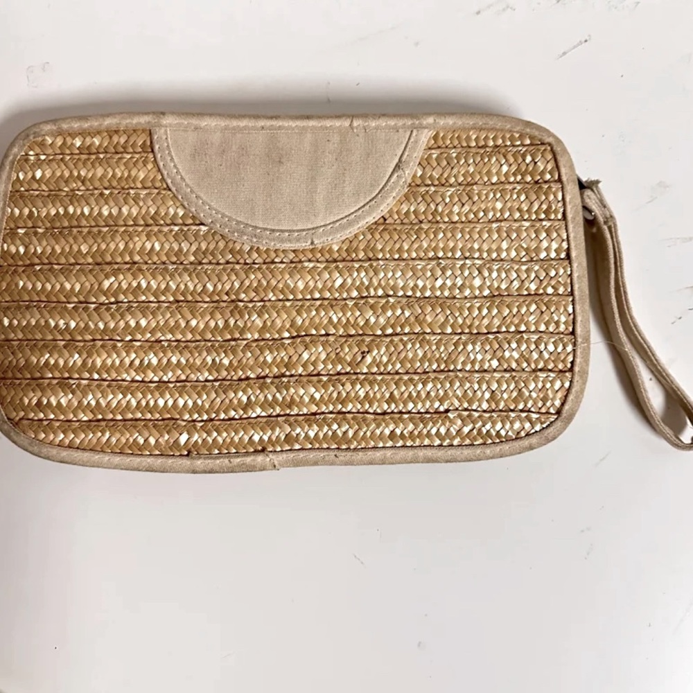 Vintage straw zippered wristlet wallet clutch purse